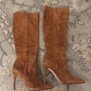 Veronica Beard Lisa Mid-Heel Tan Suede Boots
